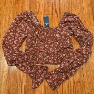 Hollister Floral Rust Long Sleeve Blouse